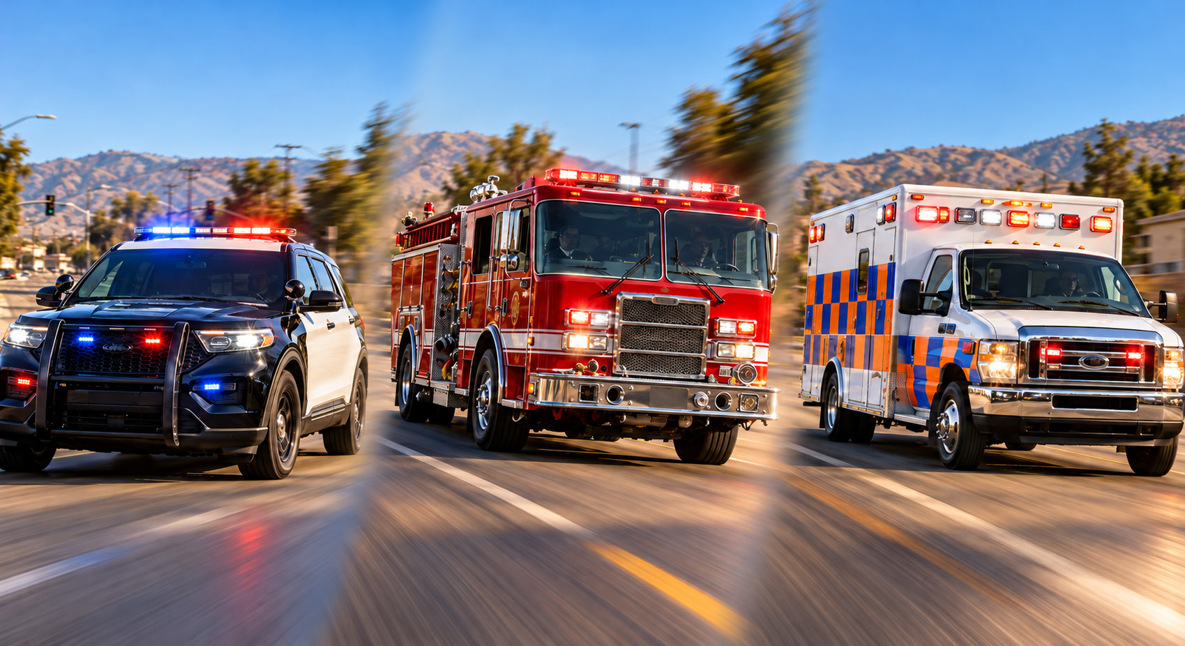Police, fire, and ambulance vehicles featured in Bob Smith’s campaign mailer